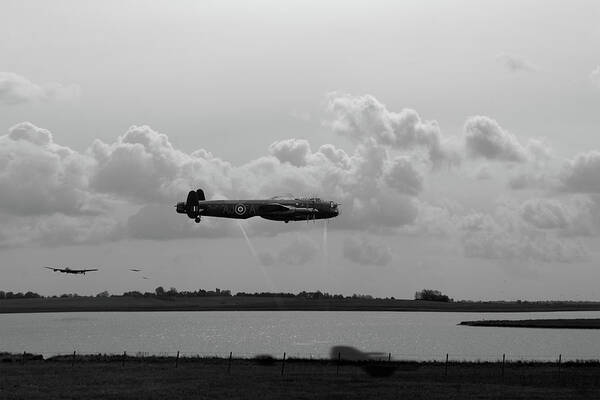 617 Squadron Poster featuring the photograph Dambusters Lancasters at Abberton BW version by Gary Eason