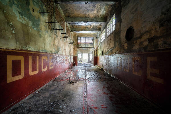 Urban Poster featuring the photograph Dark and Abandoned Hallway by Roman Robroek