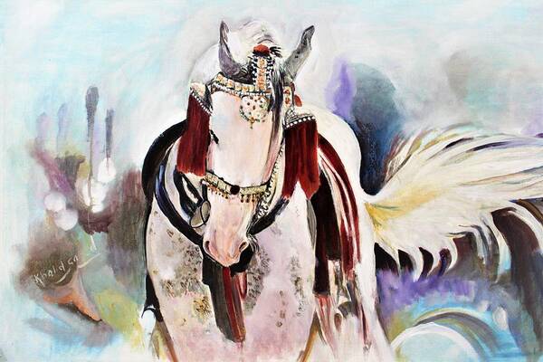 Horse Poster featuring the painting Decoration of horse by Khalid Saeed