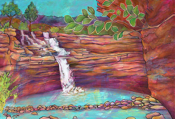 Toquerville Falls Painting Poster featuring the painting Desert Oasis by Darcy Lee Saxton