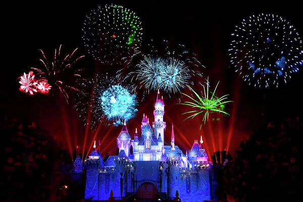 Fireworks Poster featuring the photograph Disneyland Fireworks At Sleeping Beauty Castle by Mark Andrew Thomas