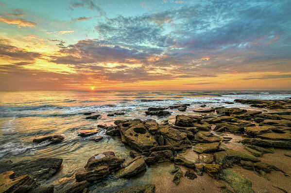Sunrise Poster featuring the photograph Dramatic Sunrise over Coquina Beach by Stacey Sather