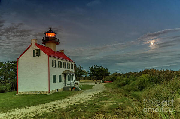 Night Poster featuring the photograph East Point Lighthouse in Moonlight by Debra Fedchin