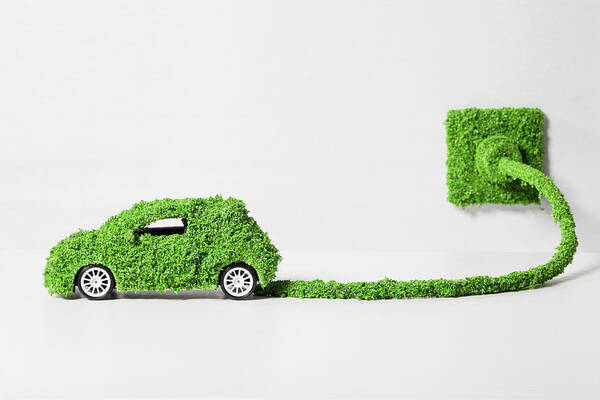 Environmental Conservation Poster featuring the photograph Electric Car Covered With Grass by Westend61