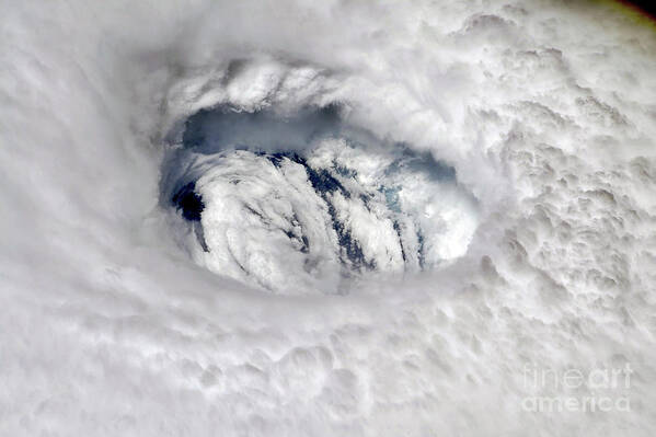 Cyclonic Storm Poster featuring the photograph Eye Of Hurricane Dorian From The International Space Station by Nasa/science Photo Library