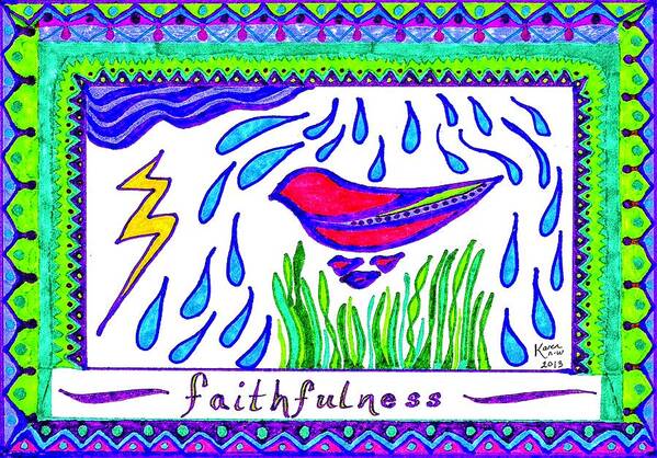 Blue Poster featuring the drawing Faithfulness by Karen Nice-Webb