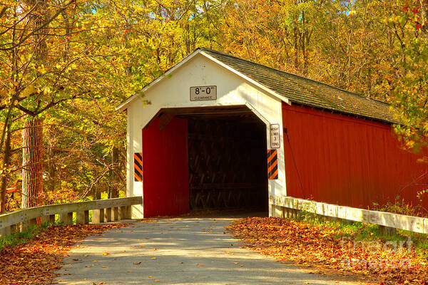 Eagleville Covered Bridge Poster featuring the photograph Fall Foliage At The Eagleville Covered Bridge by Adam Jewell