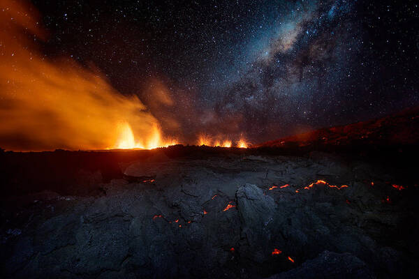 Eruption Poster featuring the photograph Fire And Sky !!! by Barathieu Gabriel