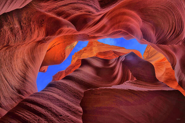 Antelope Canyon Poster featuring the photograph Fire Beneath the Sky in Antelope Canyon by Greg Norrell