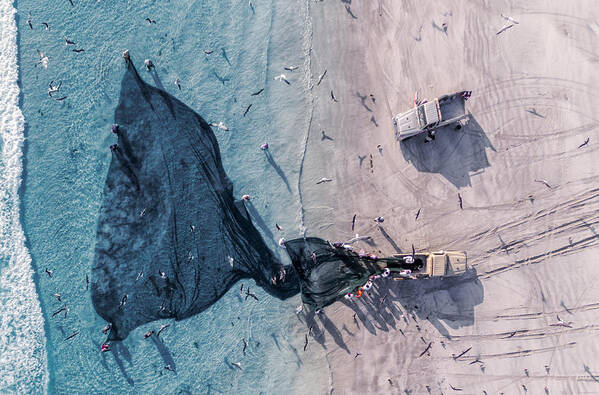 Aerial Poster featuring the photograph Fisherman From Top by Haitham Al Farsi
