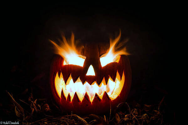Halloween Poster featuring the photograph Flaming Pumpkin by Mike Ronnebeck