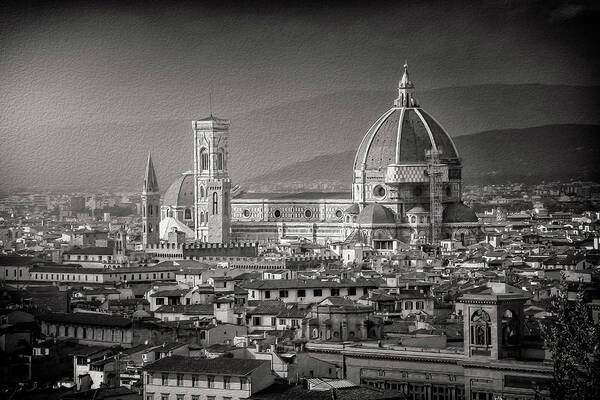 Duomo Poster featuring the photograph Duomo Florence Italy Black and White by Carol Japp