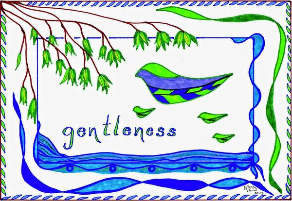 Blue Poster featuring the drawing Gentleness by Karen Nice-Webb