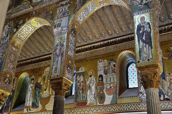 Martorana Poster featuring the photograph Golden mosaic in La Martorana church in Palermo by RicardMN Photography
