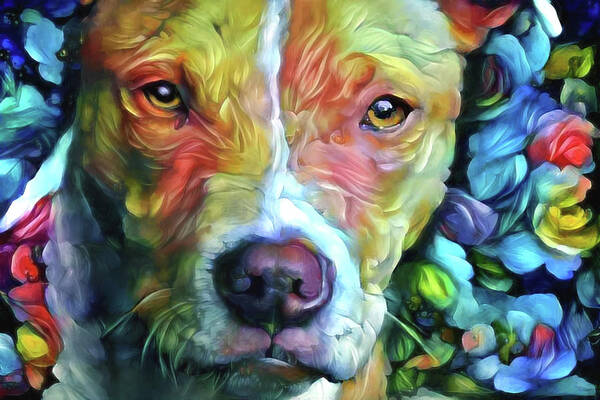Gold Pitbull Poster featuring the mixed media Heart of Gold by Peggy Collins