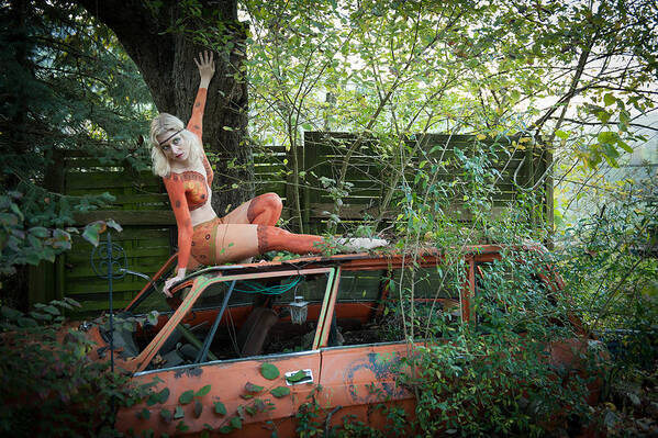 Naked Poster featuring the photograph Hippy Girl Or A Rural Metamorphosis. by Woodplane