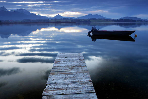 Eco Tourism Poster featuring the photograph Idyllic Lake Hopfensee With Jetty And by Wingmar