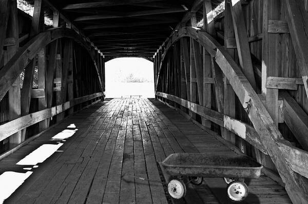 Covered Bridge Poster featuring the photograph Indiana Covered Bridge With Red Wagon by Larry Butterworth