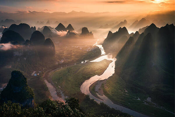 Guilin Poster featuring the photograph Li River Karst Scenery by Ye Naing Wynn