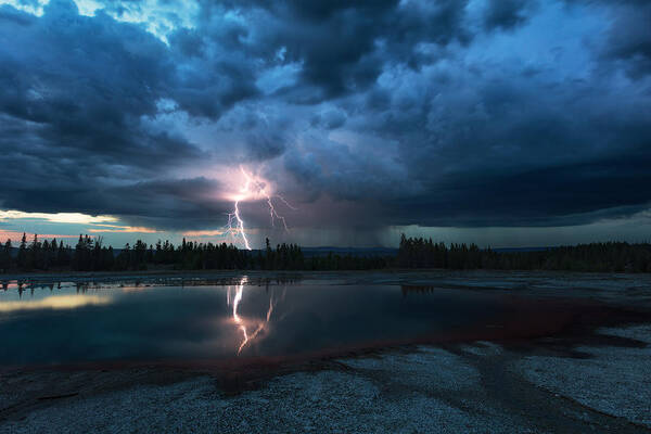 Lightning Poster featuring the photograph Lightning Above Turquoise Pool by Annie Fu