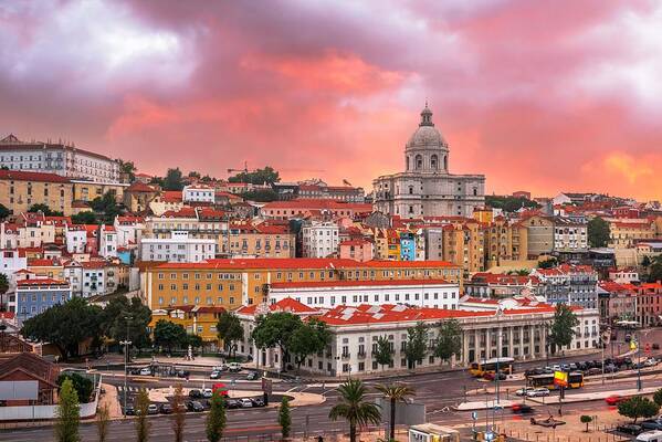 Cityscape Poster featuring the photograph Lisbon, Portugal Twilight Cityscape by Sean Pavone