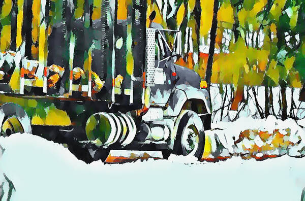 Autumn Poster featuring the painting Loading of logs 3 by Jeelan Clark