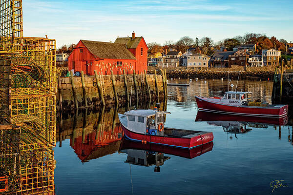 Massachusetts Poster featuring the photograph Lobster Traps, Lobster Boats, and Motif #1 by Jeff Sinon