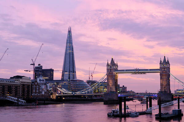 Gothic Style Poster featuring the photograph London Skyline At Sunset, Tower Bridge by Dynasoar