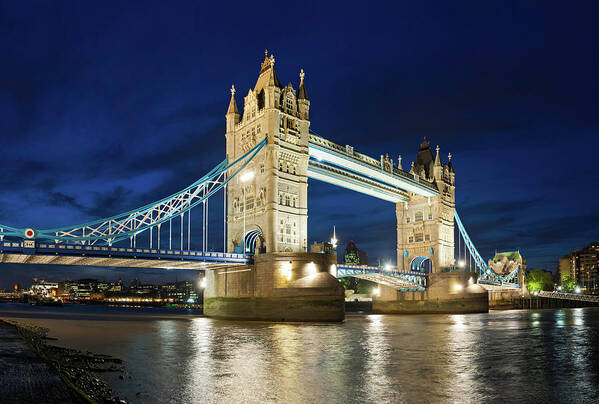 Water's Edge Poster featuring the photograph London Tower Bridge Iconic Landmark by Fotovoyager