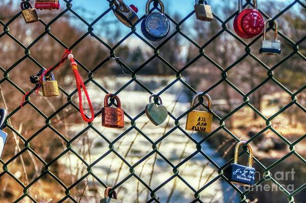  #locksoflove #love #locks #fence #romance #falls #waterfalls #waterfall #williamsvilleny #glenfallspark #iloveny #wunderlust #photography #photographer #instagram #picoftheday #imageoftheday #photo #hdr #highdynamicrange #skylum #aurorahdr2019 Poster featuring the photograph Love Locks by Jim Lepard