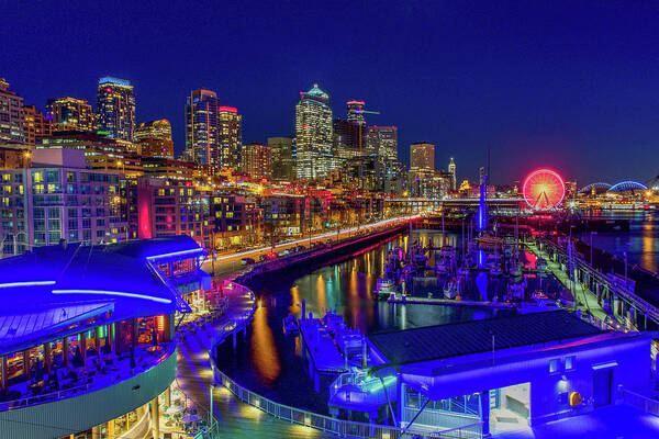 Bell Street Pier Poster featuring the photograph Magical Blue Hour by Emerita Wheeling