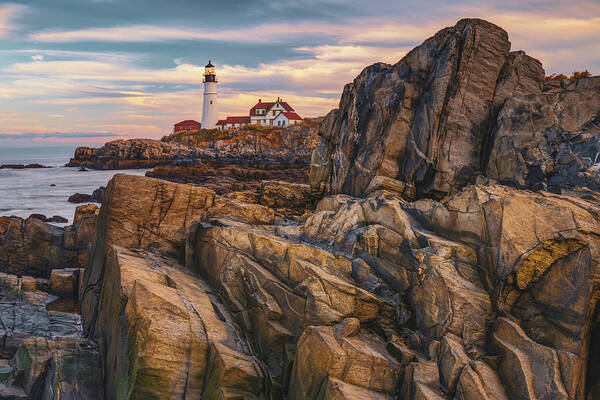 Portland Maine Poster featuring the photograph Maine's Cape Elizabeth Shoreline and Portland Head Light by Gregory Ballos