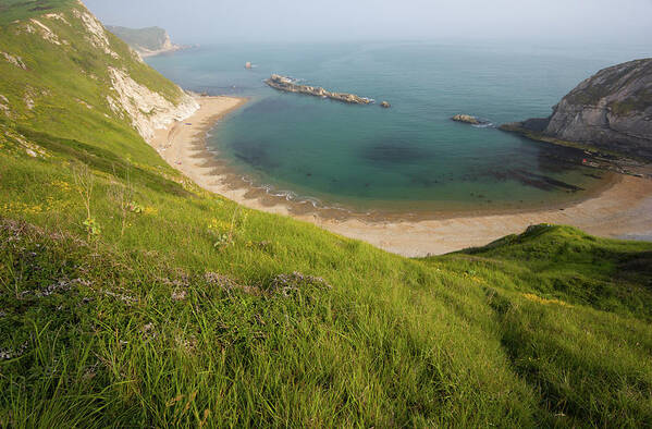 Water's Edge Poster featuring the photograph Man Of War Bay In Dorset, England by Davidcallan