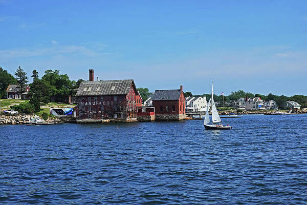 Rockport Poster featuring the photograph Manufactory Building Rockport MA Gloucester Harbor Sailboat by Toby McGuire