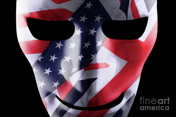 Mask Poster featuring the photograph Mask with GB and USA flags overlaid by Simon Bratt