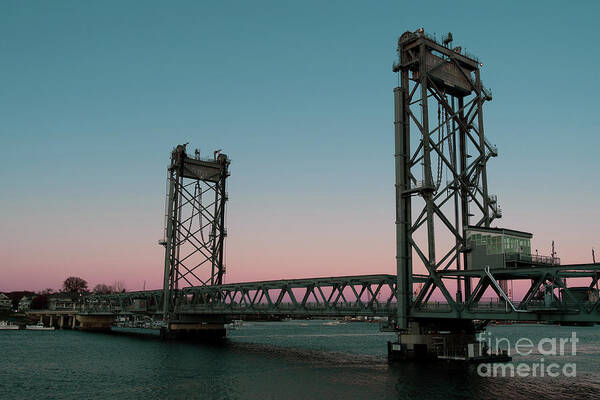 Sunset Poster featuring the photograph Memorial Bridge Portsmouth New Hampshire at Sunset by Edward Fielding