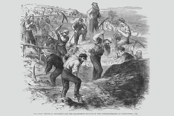 Zouaves Poster featuring the painting Michigan Regiment & Ellsworth Zouaves entrench at Alexandria, Virginia by Frank Leslie