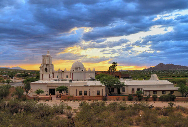 Tucson Poster featuring the photograph San Xavier Mission Sunset Skies by Chance Kafka