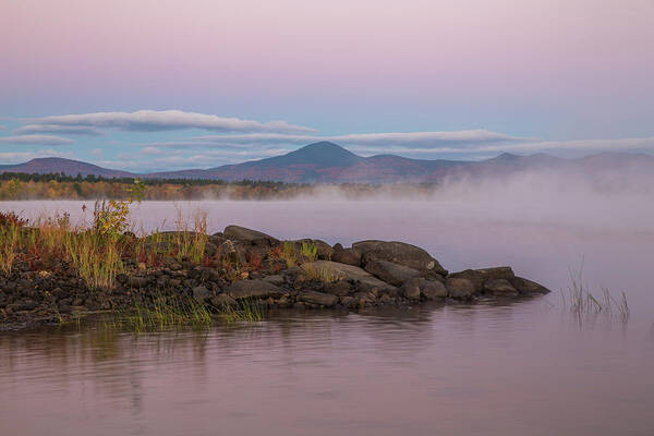Misty Poster featuring the photograph Misty Autumn Lakeside Sunrise by White Mountain Images