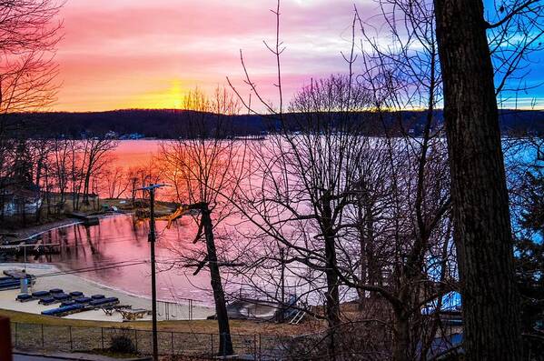 Lake Poster featuring the photograph Morning Color Winter Sunrise on Lake Hopatcong, New Jersey by Maureen E Ritter