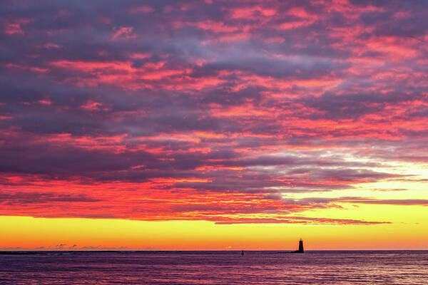 New Hampshire Poster featuring the photograph Morning Fire Over Whaleback Light by Jeff Sinon