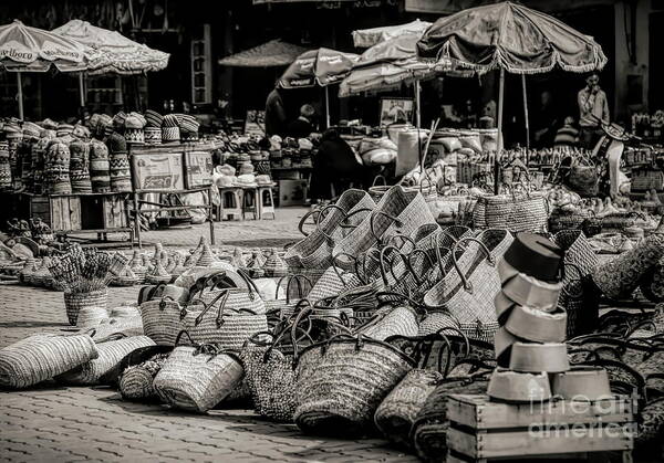 Morocco Poster featuring the photograph Morocco Outdoor Market Sepia by Chuck Kuhn