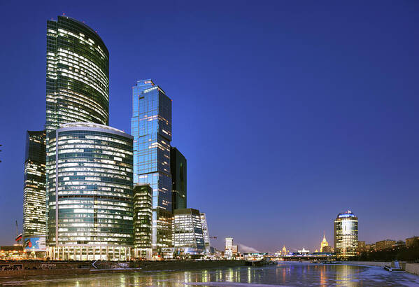 Corporate Business Poster featuring the photograph Moscow City At Dusk by Vladimir Zakharov