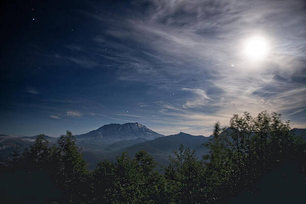 Mount St. Helens Poster featuring the photograph Mount St. Helens Moon Glow by Jeanette Mahoney