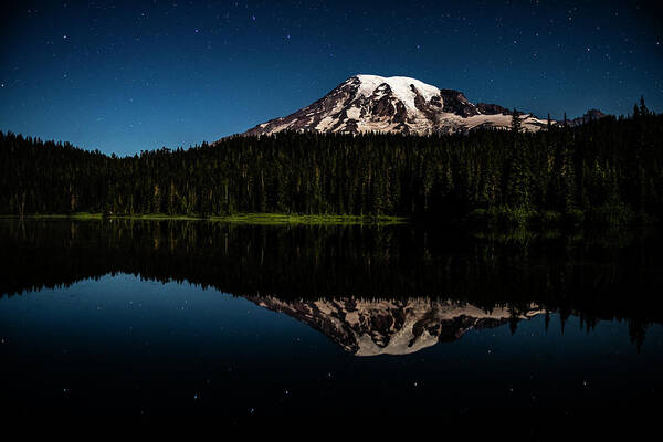 Mt. Rainier Poster featuring the pyrography Mt. Rainier and Reflection Lake by Yoshiki Nakamura