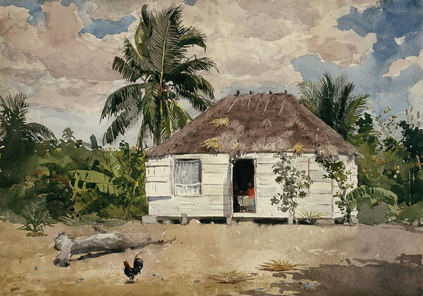 Native Huts Nassau Poster featuring the painting Native Huts Nassau by Winslow Homer 1885 by Movie Poster Prints