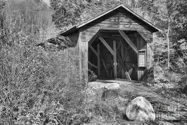 Mcdermott Covered Bridge Poster featuring the photograph New Hampshire McDermott Covered Bridge Black And White by Adam Jewell