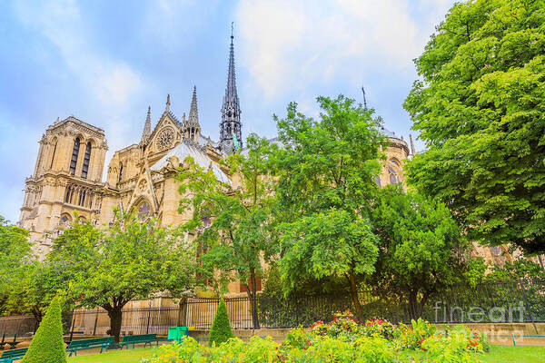 Paris Poster featuring the photograph Notre Dame with garden by Benny Marty