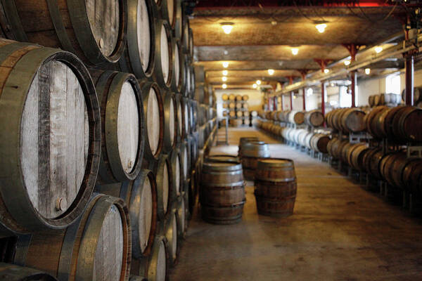 Alcohol Poster featuring the photograph Oak Barrels In A Winery by Marc Volk