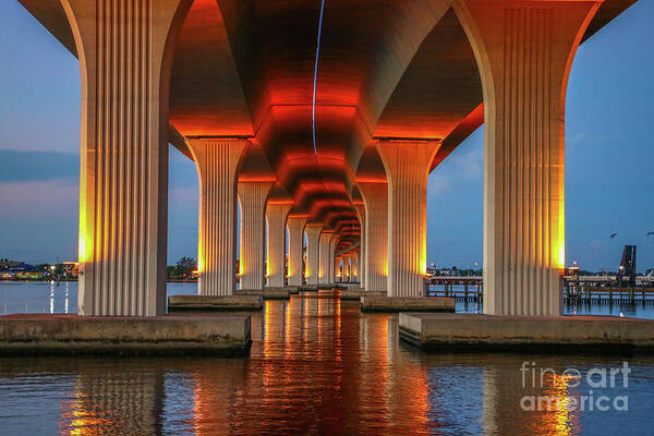 Bridge Poster featuring the photograph Orange Light Bridge Reflection by Tom Claud